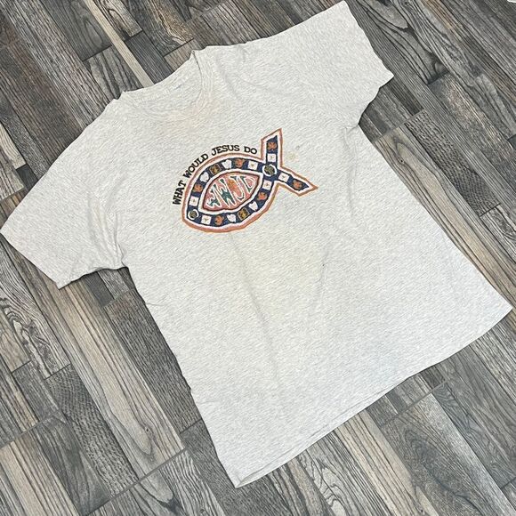 ✝️ Vintage WWJD What Would Jesus Do “Fish” T-Shirt 90’s Single Stitch Men Sz XL - Picture 4 of 16